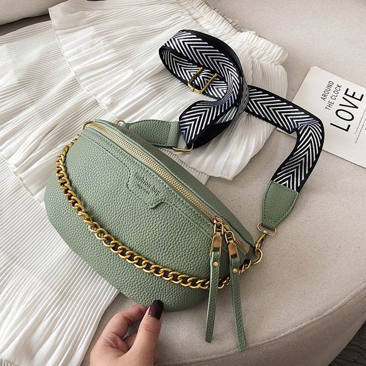 Womens Belt Bag PU leather Chain Fanny Pack Bananka Bag - Mubimart