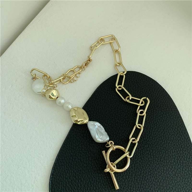 Metal Chain Clasp Pearl Necklace for Women - Mubimart