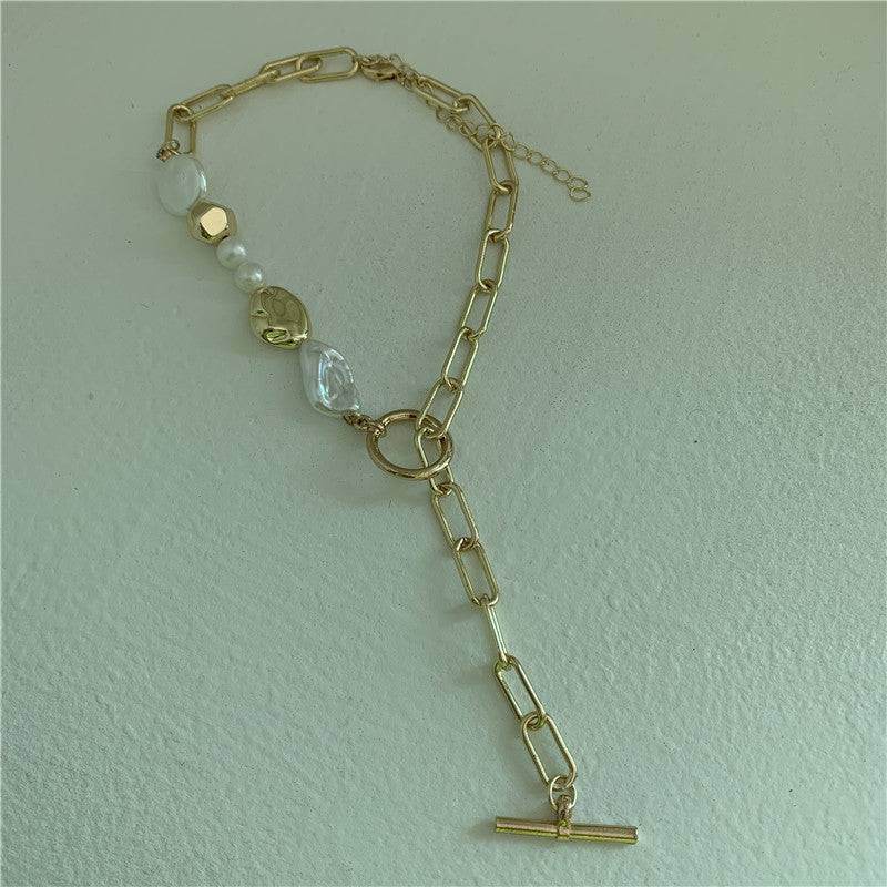 Metal Chain Clasp Pearl Necklace for Women - Mubimart