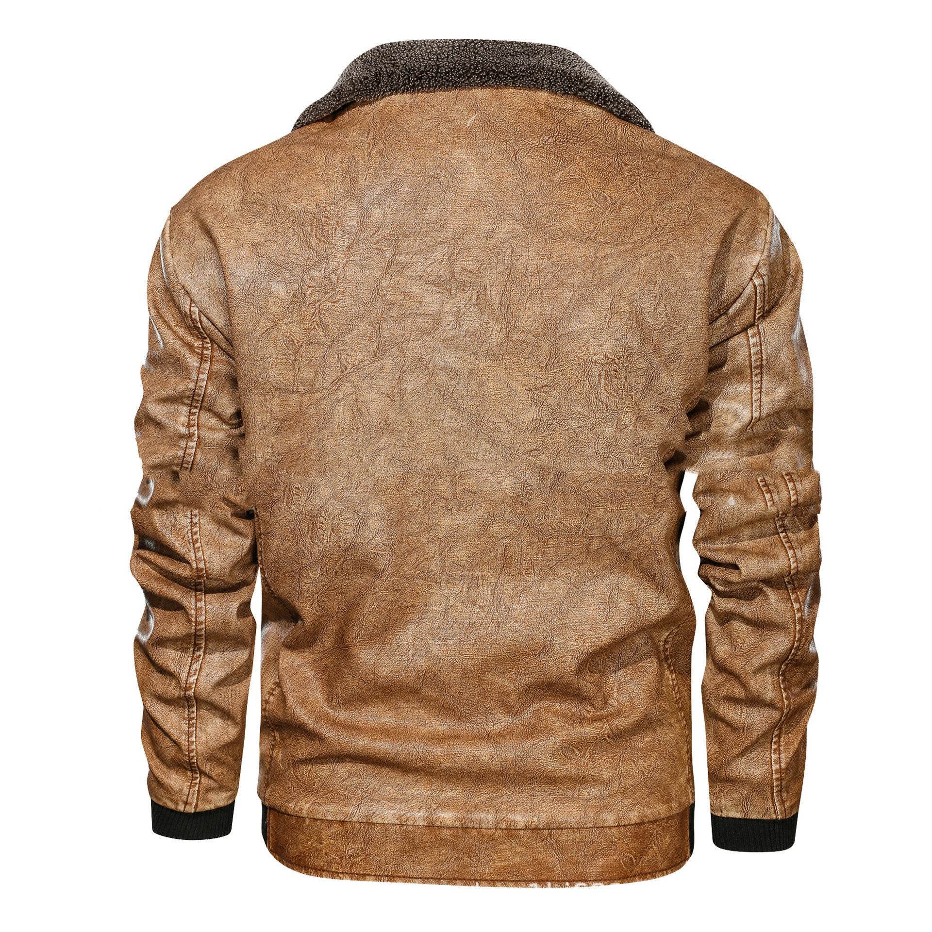 Lapel Leather Jacket Plus Velvet Padded Leather Jacket - Mubimart