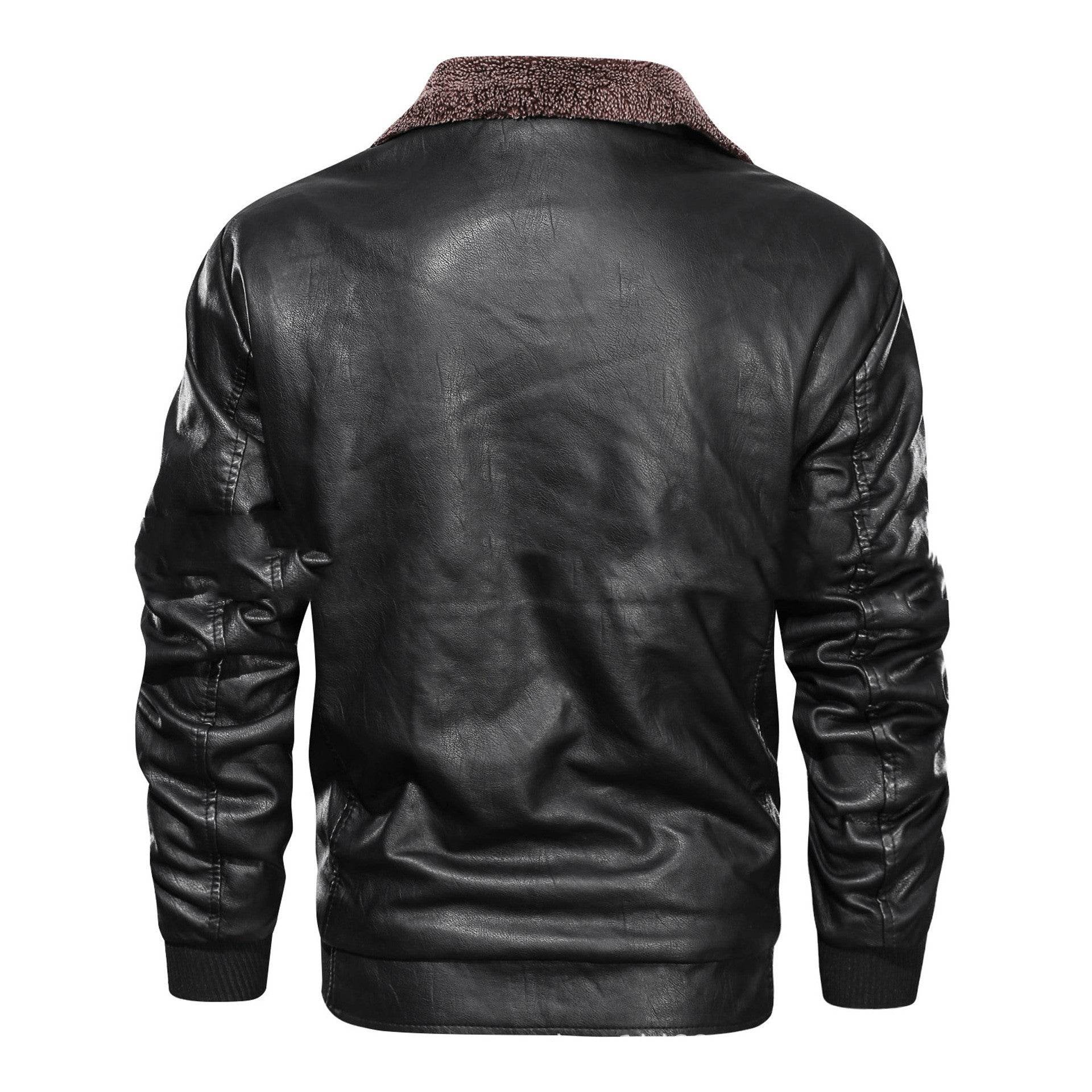 Lapel Leather Jacket Plus Velvet Padded Leather Jacket - Mubimart