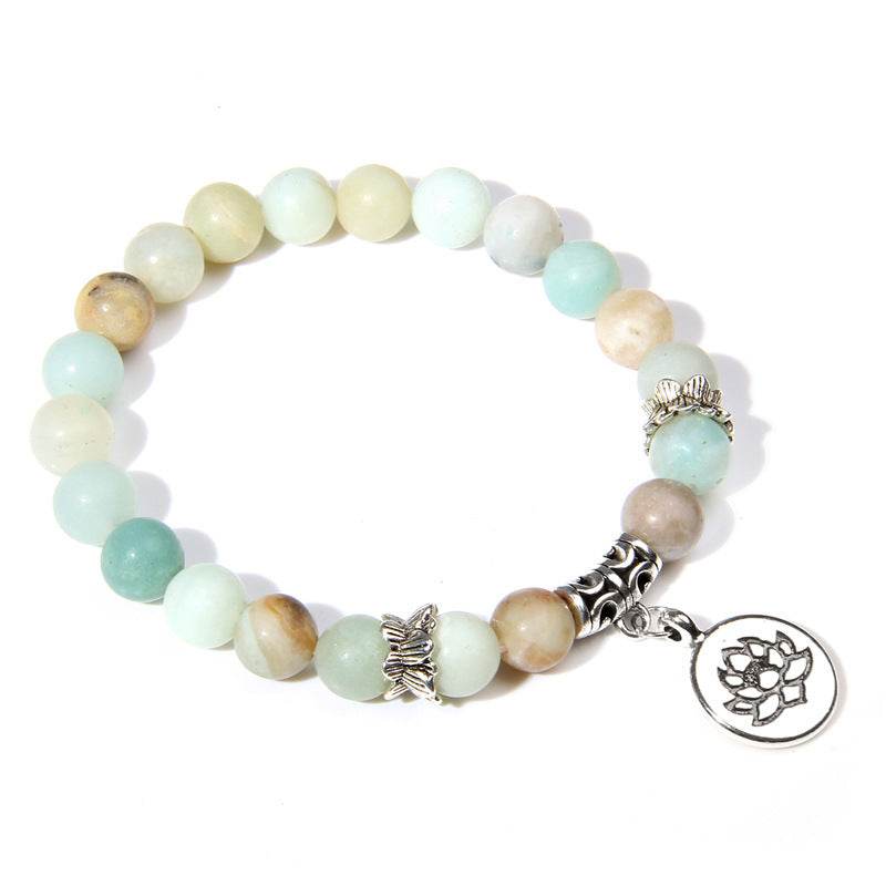 Crystal Lotus Pendant Gemstone Bead Bracelet - Mubimart