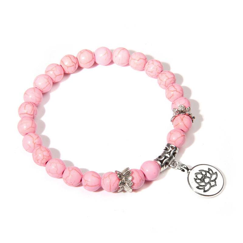 Crystal Lotus Pendant Gemstone Bead Bracelet - Mubimart