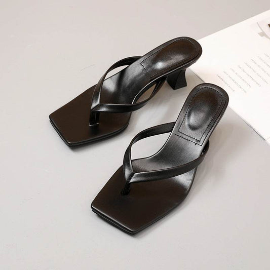 Square-Headed Kitten And Flip-Flops Beach Sandals And Slippers With Thick Heels - Mubimart