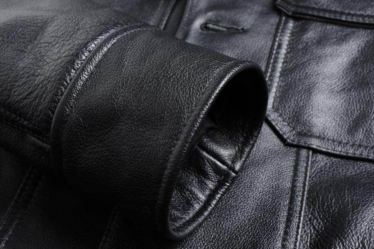 Top Layer Cowhide Leather Leather Jacket Men's Short Slim Leather Jacket Jacket - Mubimart