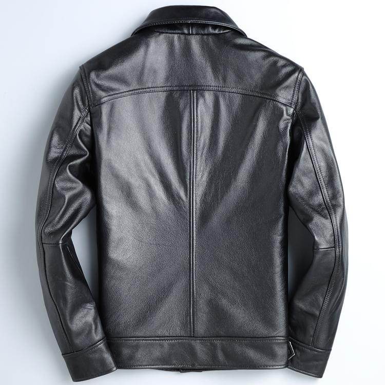 Top Layer Cowhide Leather Leather Jacket Men's Short Slim Leather Jacket Jacket - Mubimart