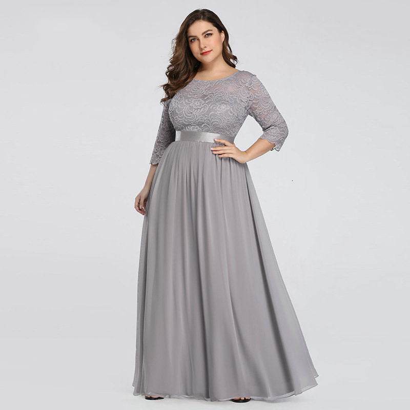 US Ever-Pretty Plus Size Floral Lace Bridesmaid Dresses Long Evening Party Gowns - Mubimart