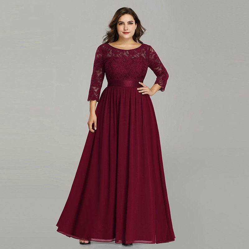 US Ever-Pretty Plus Size Floral Lace Bridesmaid Dresses Long Evening Party Gowns - Mubimart