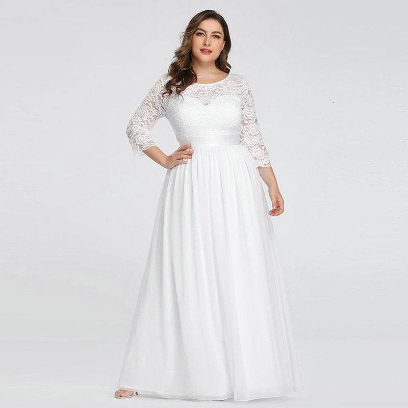 US Ever-Pretty Plus Size Floral Lace Bridesmaid Dresses Long Evening Party Gowns - Mubimart