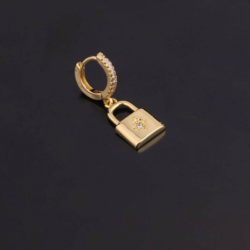 Unusual Piercing Stud Earrings for Women Fashion Jewelry Girls Cute Heart Lock Anime Drop Hoop Earrings Ear Cuffs - Mubimart