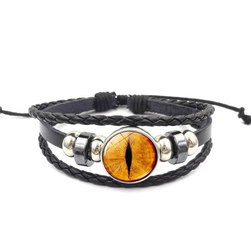 Vintage Animal Eyes Sunny Time Gemstone Bracelet Multilayer Braided Beaded Leather Bracelet - Mubimart