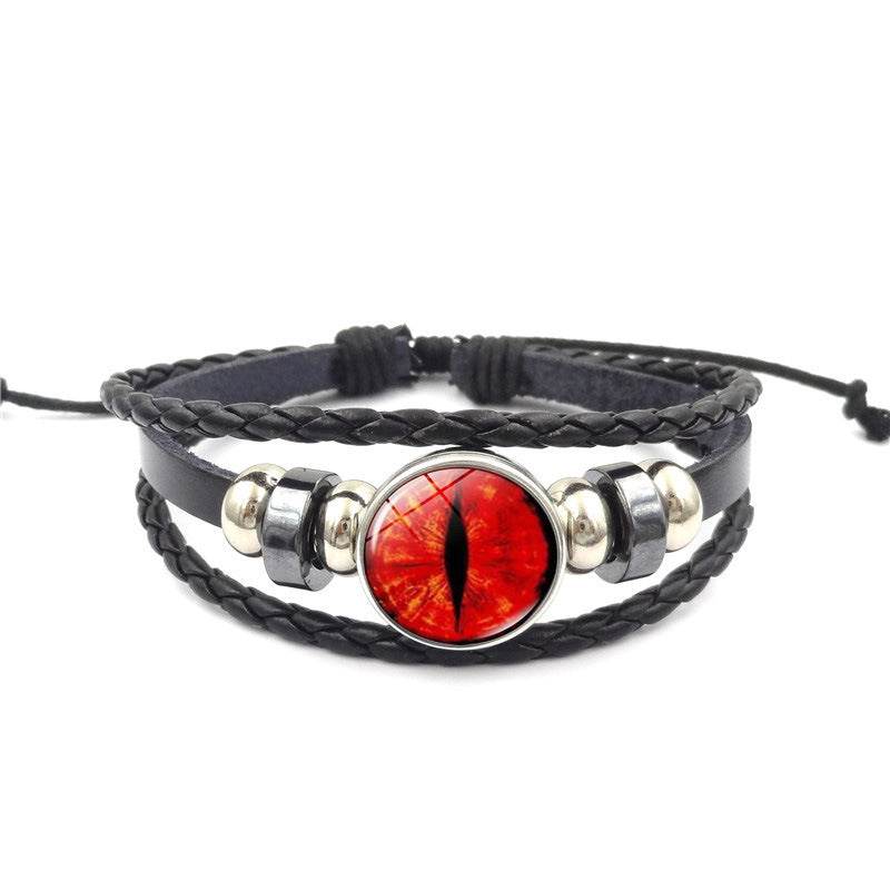 Vintage Animal Eyes Sunny Time Gemstone Bracelet Multilayer Braided Beaded Leather Bracelet - Mubimart