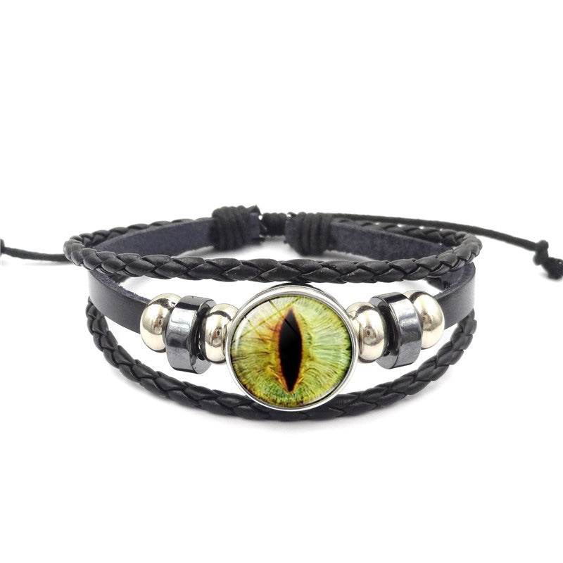 Vintage Animal Eyes Sunny Time Gemstone Bracelet Multilayer Braided Beaded Leather Bracelet - Mubimart