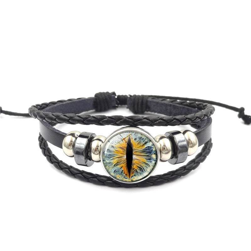 Vintage Animal Eyes Sunny Time Gemstone Bracelet Multilayer Braided Beaded Leather Bracelet - Mubimart