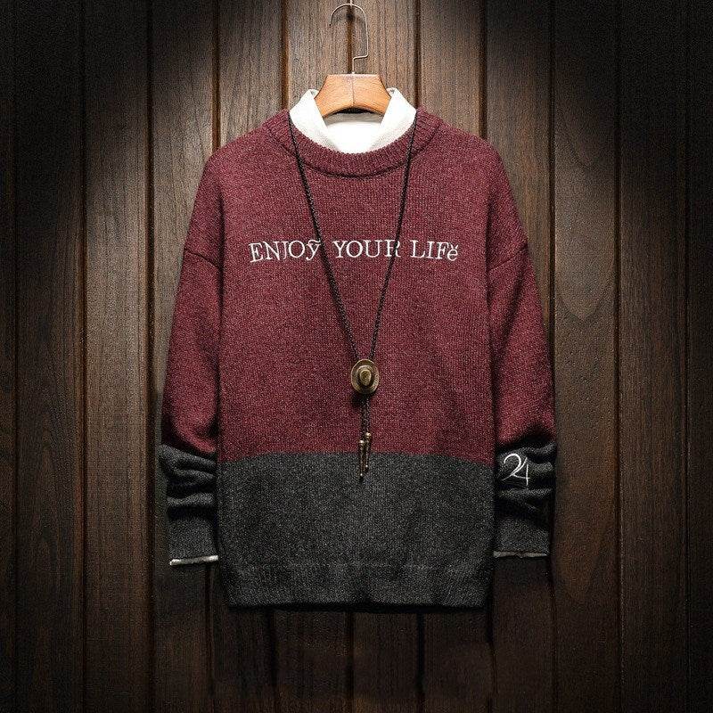 Loose Men's Plus Fat Plus Size Pullover Crew Neck Sweater - Mubimart