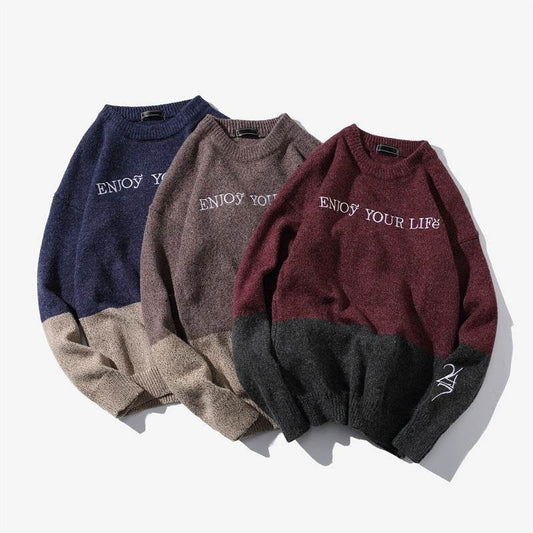 Loose Men's Plus Fat Plus Size Pullover Crew Neck Sweater - Mubimart