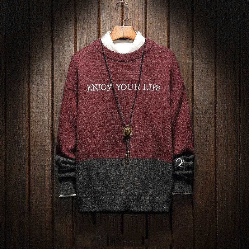 Loose Men's Plus Fat Plus Size Pullover Crew Neck Sweater - Mubimart