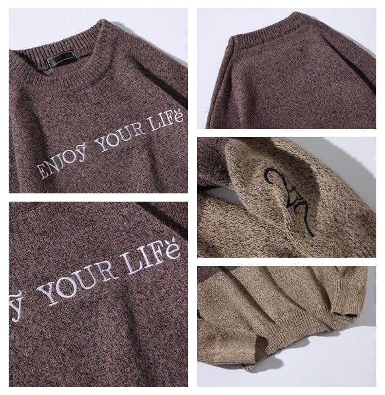Loose Men's Plus Fat Plus Size Pullover Crew Neck Sweater - Mubimart