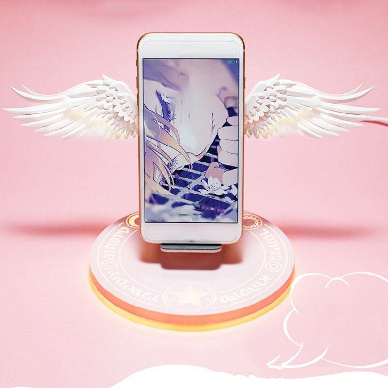 Universal Colorful LED Angel Wings Qi Wireless Charger Charge Dock For Mobile Phone Fast Charger - Mubimart