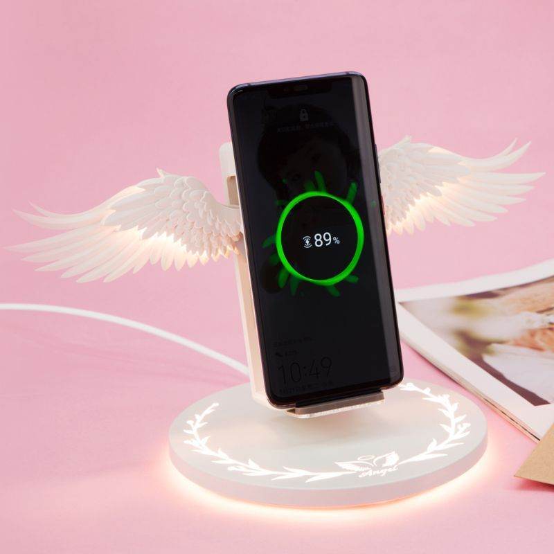 Universal Colorful LED Angel Wings Qi Wireless Charger Charge Dock For Mobile Phone Fast Charger - Mubimart