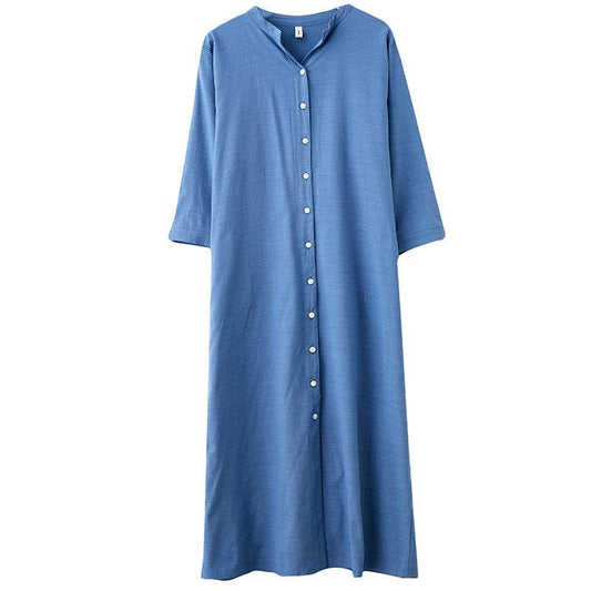 New Spring And Summer Loose Plus Size Women's Linen Over The Knee Long Shirt Skirt Age-Reducing And Thin Temperament Dress - Mubimart