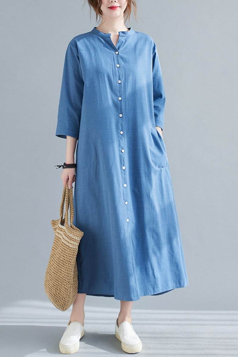 New Spring And Summer Loose Plus Size Women's Linen Over The Knee Long Shirt Skirt Age-Reducing And Thin Temperament Dress - Mubimart