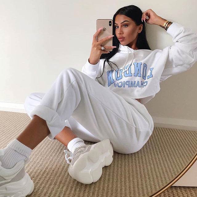 Explosion Style Autumn Long-Sleeved Hoodie Women Crop Top White - Mubimart