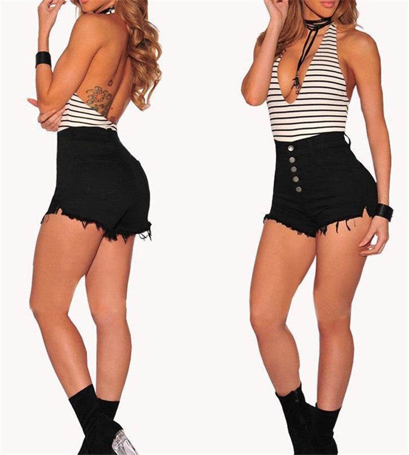 Ladies Ripped High Waist Denim Shorts Women Hot Pants - Mubimart