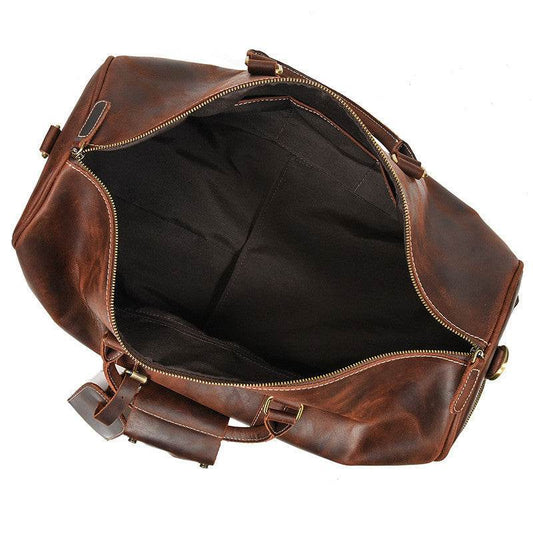 Leather Travel Bag Crazy Horse Leather Retro Duffel Bag - Mubimart