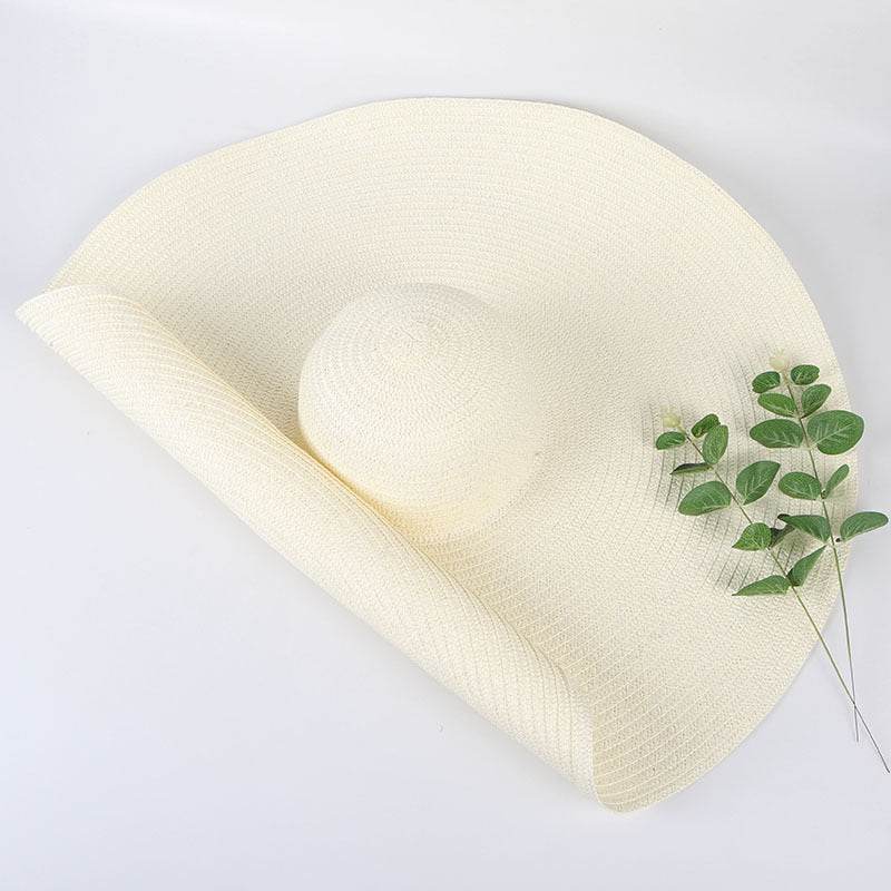 25CM Wide Brim Oversized Beach Hats For Women Large Straw Hat UV Protection - Mubimart