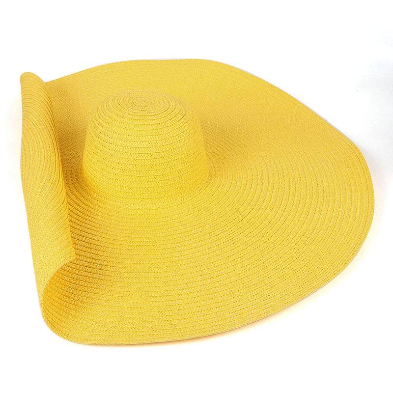 25CM Wide Brim Oversized Beach Hats For Women Large Straw Hat UV Protection - Mubimart
