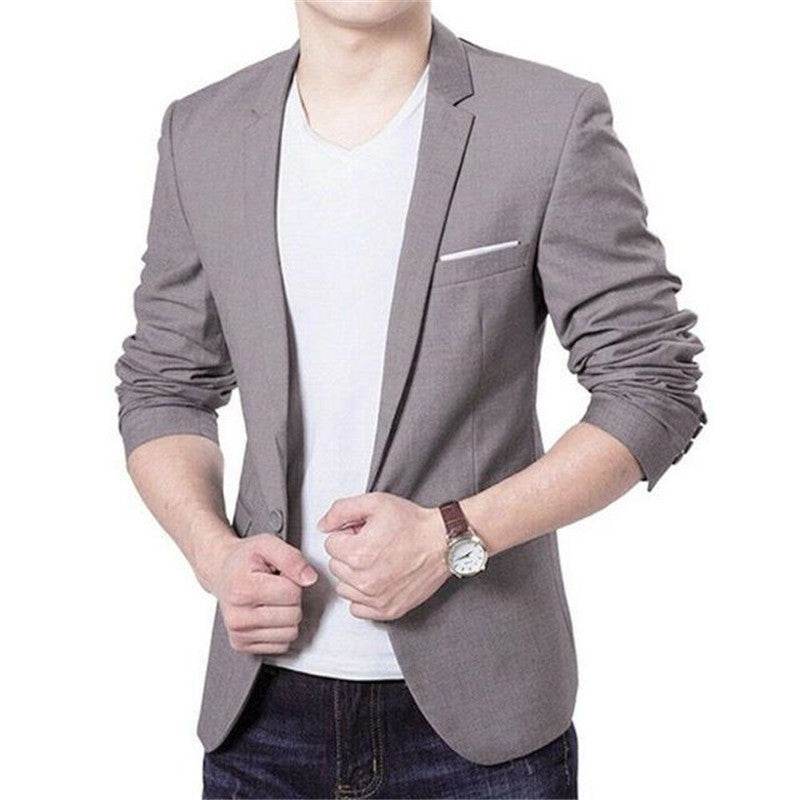 New Korean Men Blazer Casual Slim Fit Office Suit - Mubimart
