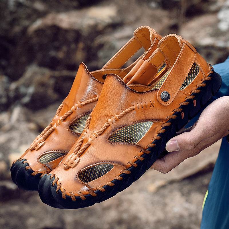 Fashion Simple Men's Casual Leather Sandals - Mubimart
