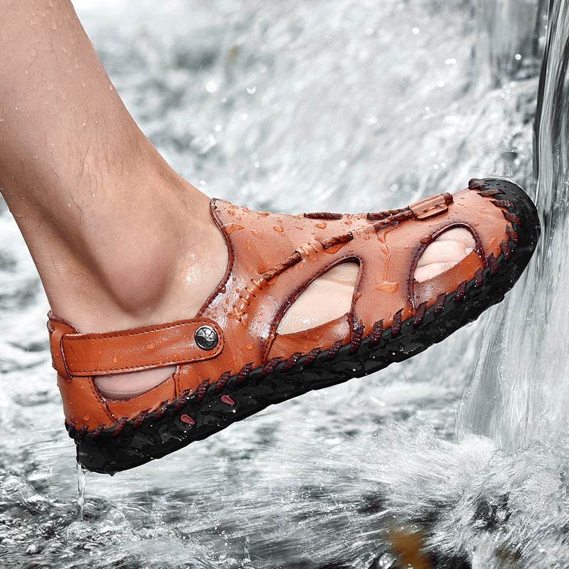 Fashion Simple Men's Casual Leather Sandals - Mubimart