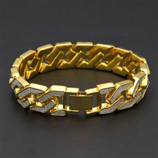 Rhinestone Cuban Bracelet Mens Hip Hop Star Glitter Geometric Shape Bracelet - Mubimart