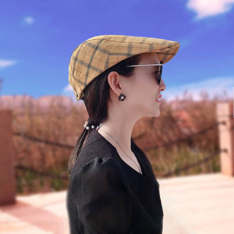 Peaked Cap Forward Cap Plaid Baseball Cap Visor Beret Sun Hat - Mubimart