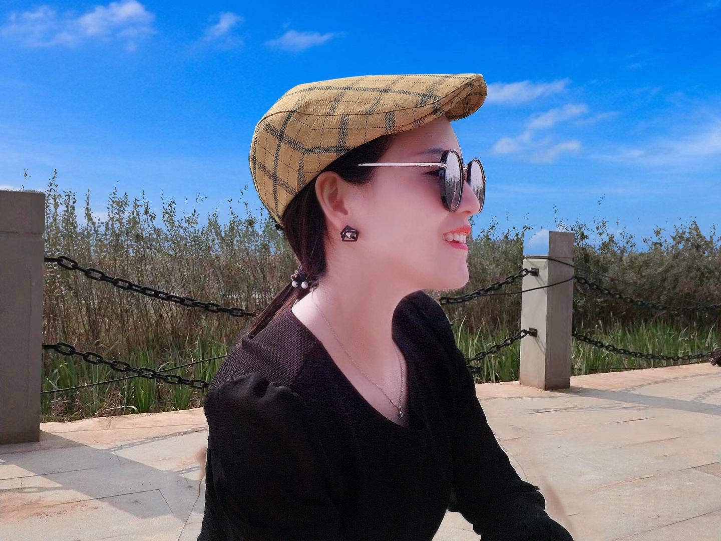 Peaked Cap Forward Cap Plaid Baseball Cap Visor Beret Sun Hat - Mubimart