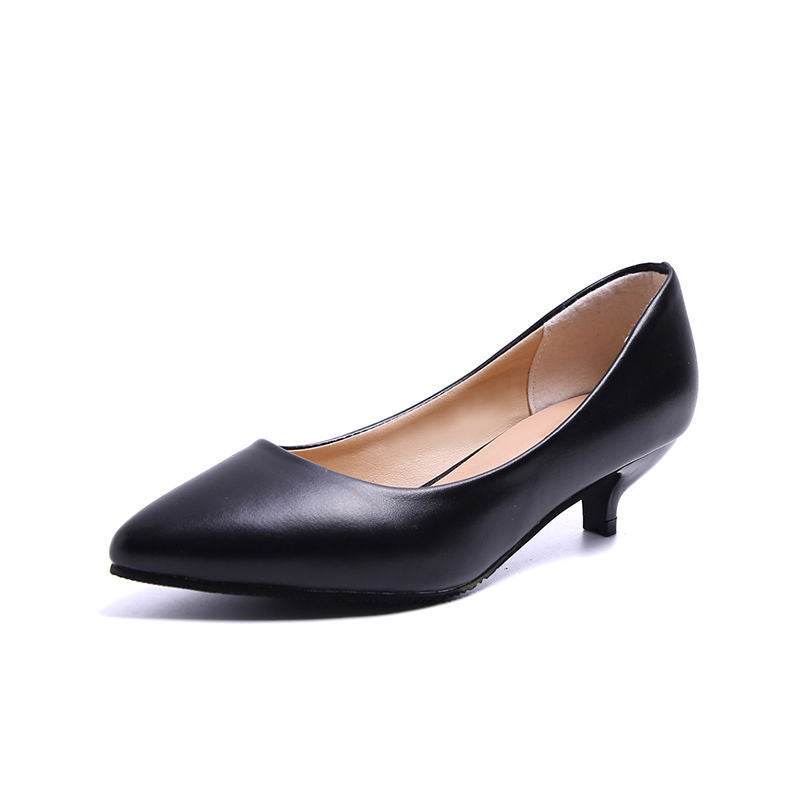 Soft Leather Painless Work Shoes Black High Heels Professional Single Shoes - Mubimart