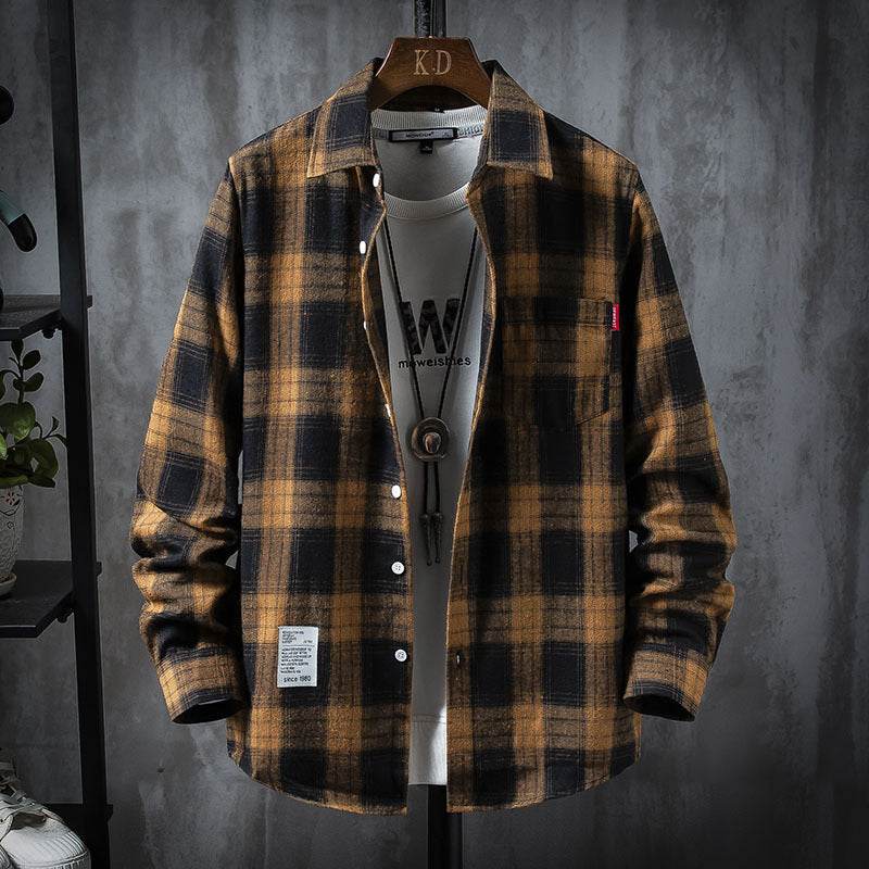 Plaid Shirt Jacket Men's Shirt Long Sleeve Casual - Mubimart