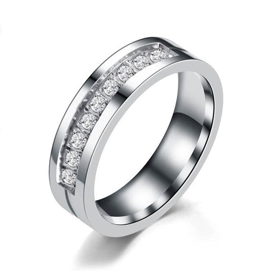 Simple Car Line Men s Titanium Steel Ring Zircon Couple Ring - Mubimart