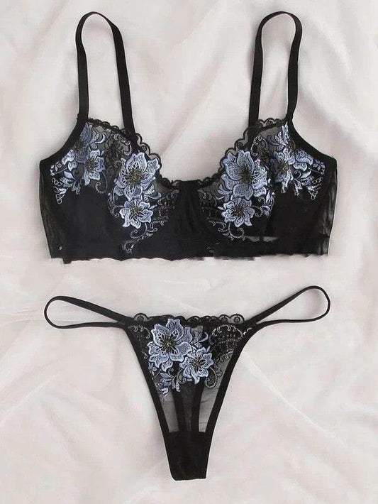 Embroidered Lace Sexy Lingerie Temptation Lingerie Set - Mubimart