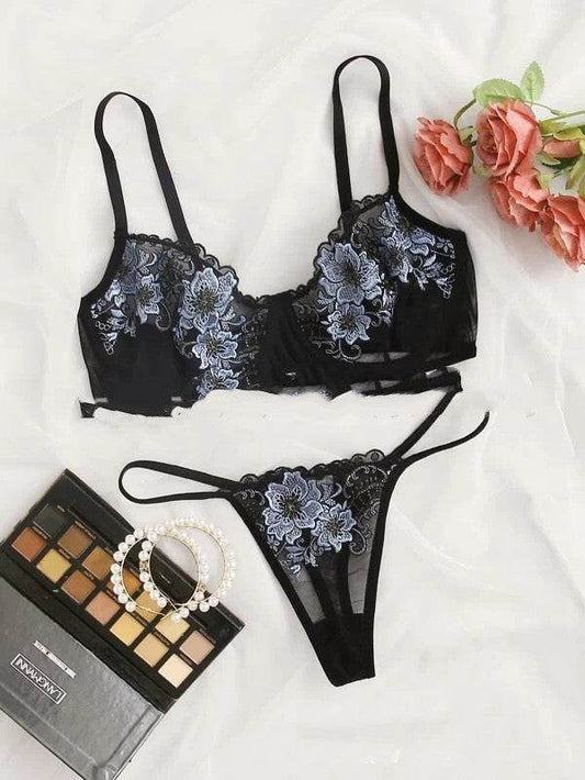 Embroidered Lace Sexy Lingerie Temptation Lingerie Set - Mubimart