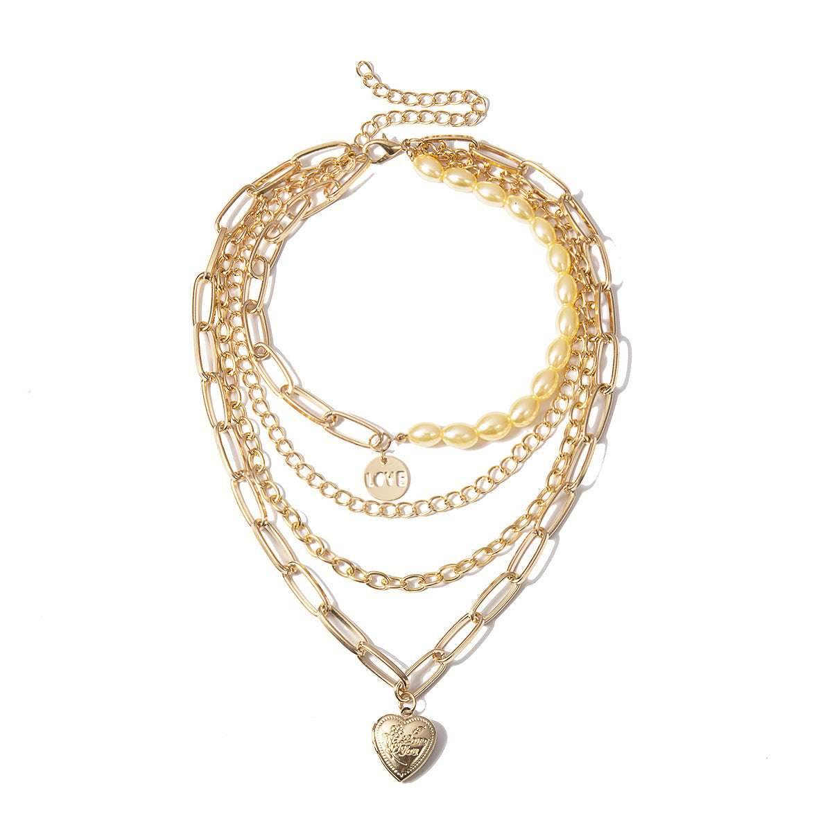 Mixed Punk Chain Pearl Necklace Women - Mubimart