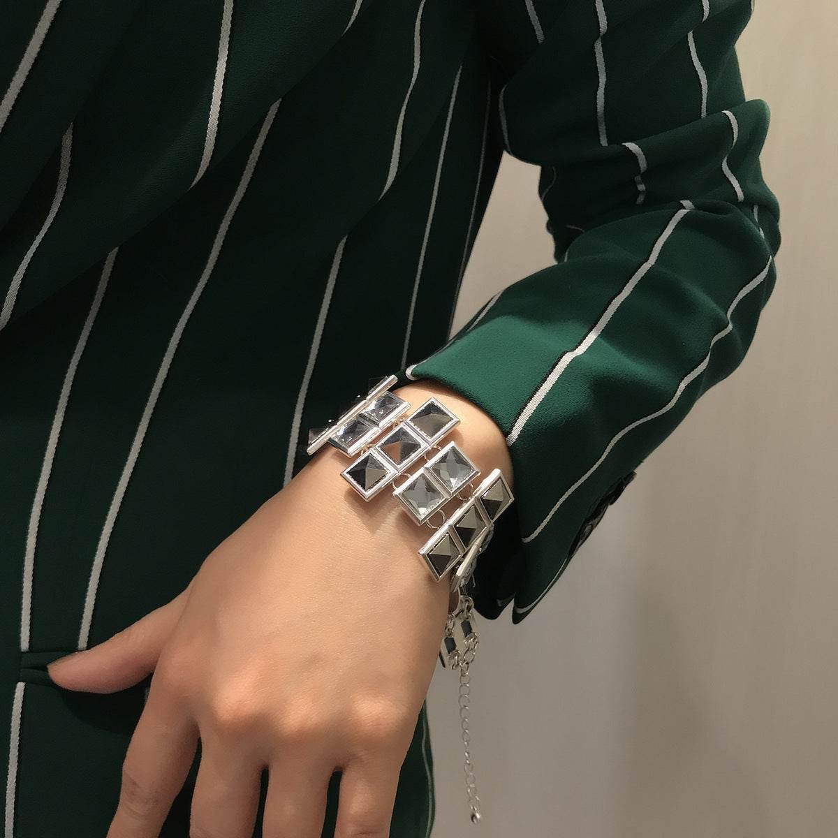 Frosty Temperament Square Zircon Bracelet Female Simple Irregular Glass Gemstone Bracelet - Mubimart