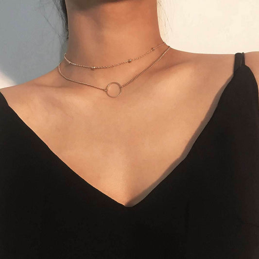 SUMENG New Arrival Fashion Modern Choker Necklace Two Layers Round Necklaces Gold Color Necklace Choker Jewelry For Women - Mubimart