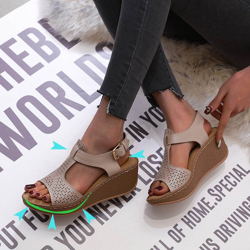 Wedge Heel Light Casual Velcro Sandals - Mubimart