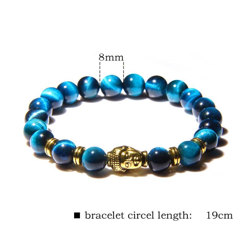 Natural Sapphire Blue Tiger Eye Bracelet Gemstone Beads - Mubimart