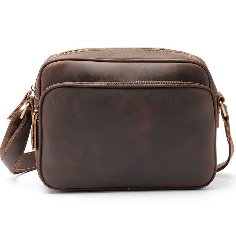 New Mens Single Shoulder Messenger Bag Retro Cowhide Casual Business Document Messenger Bag - Mubimart