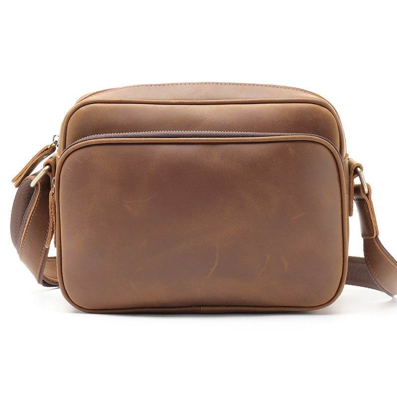 New Mens Single Shoulder Messenger Bag Retro Cowhide Casual Business Document Messenger Bag - Mubimart