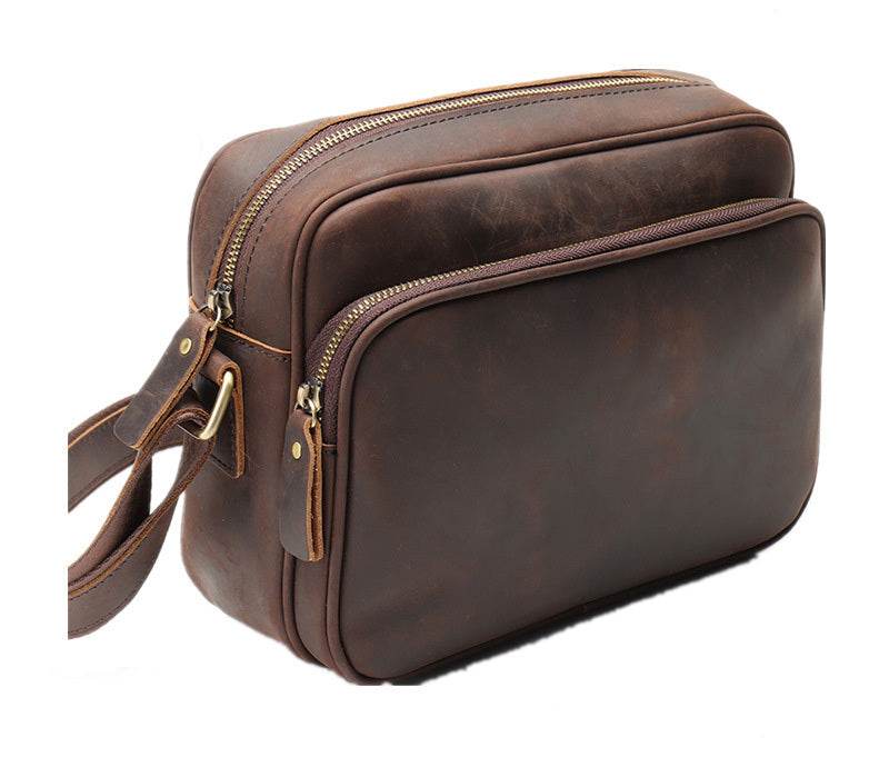 New Mens Single Shoulder Messenger Bag Retro Cowhide Casual Business Document Messenger Bag - Mubimart